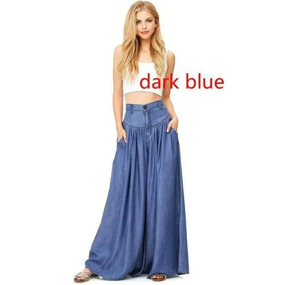 Women's Casual Cotton Linen Jeans Fashion Solid Colour Wide-leg Pants Ladies Loose Plus Size High Waist Long Trousers