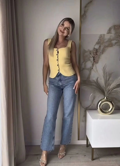 Tops Women's 2025 New Summer Knit Tops Fashion Elastic Slim Knit Elegant Holiday Young Women Tops Street Chic Student Camis Tops