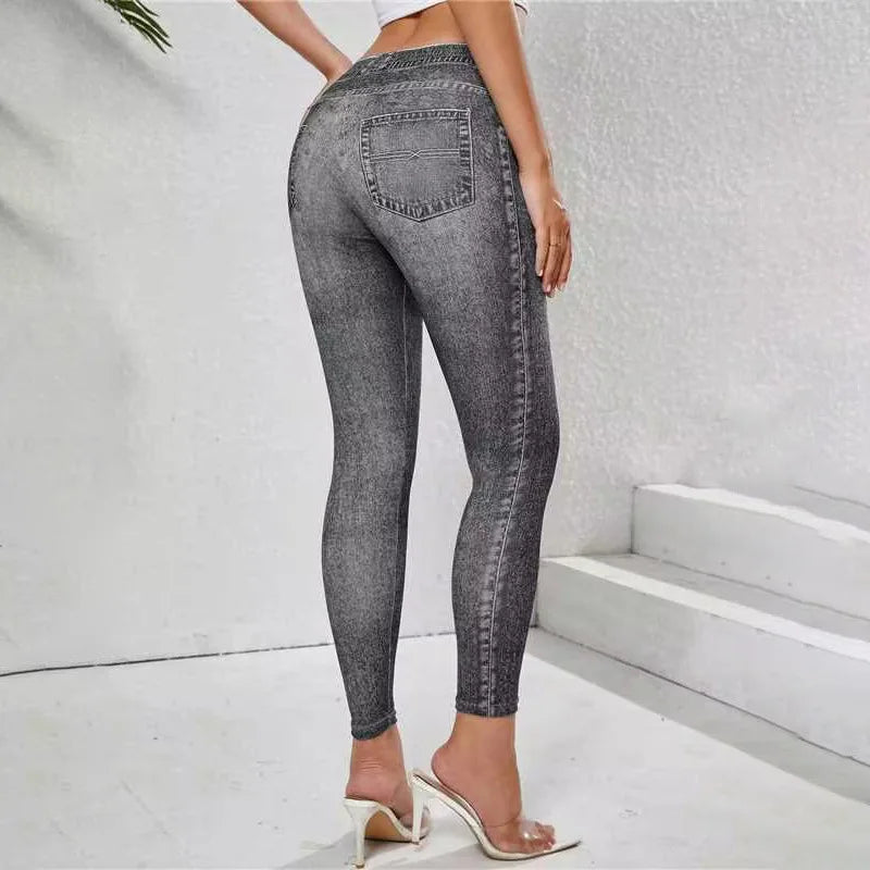 2025 Autumn Winter Denim Yoga Pants Women Vintage Casual Skinny Jeans Tights Woman Pocket High Waist Outdoor Joggers Trousers