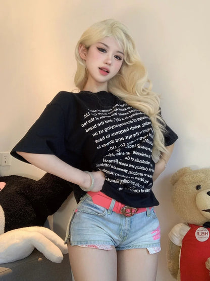 Low Waist Jeans Outdoor Open Crotch Sex Pants Women's Cute Letters Printed Ins Sheath Split Mini Shorts Denim ripped