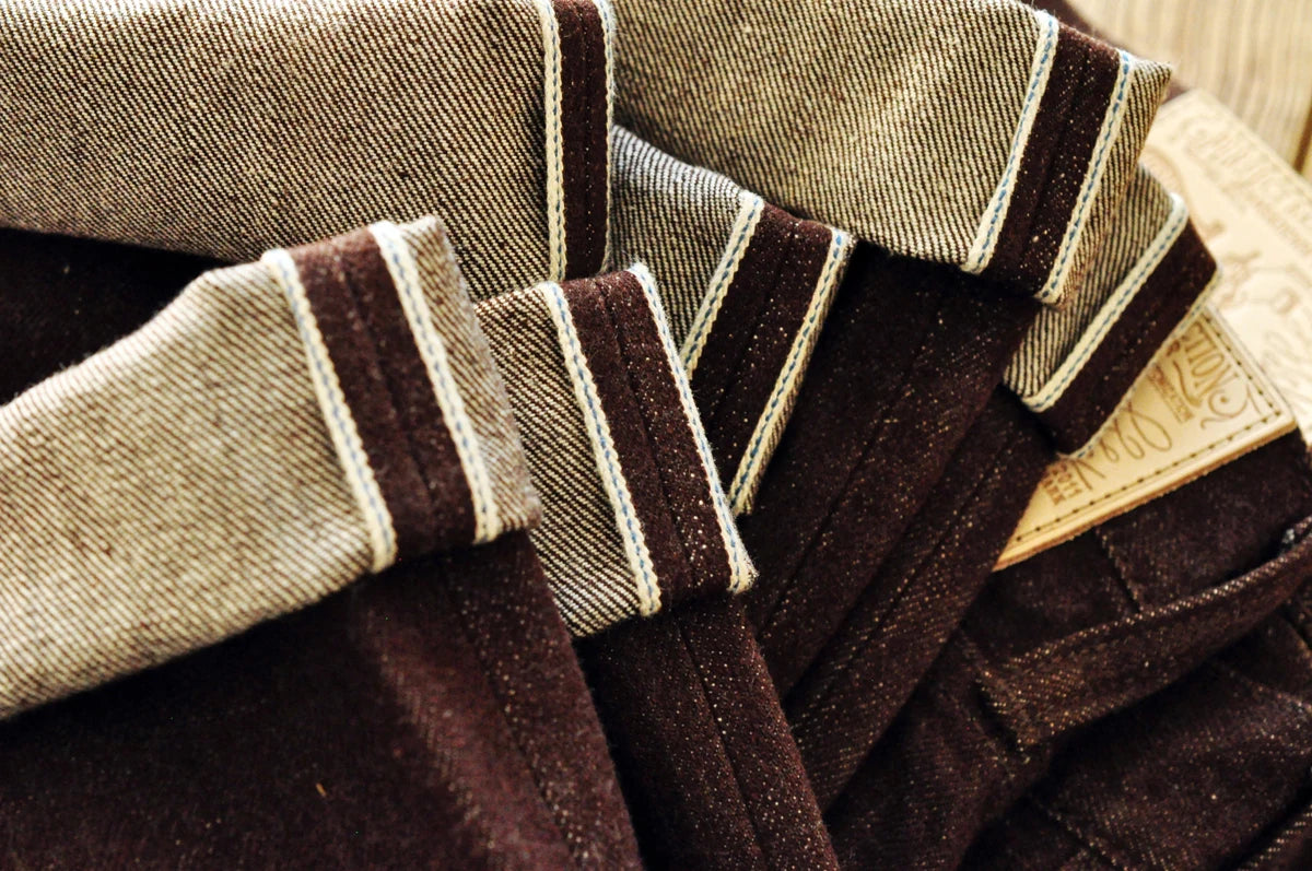 Saucezhan Men Jeans Brown Jeans Men Jeans Trousers  Selvedge Denim Jeans for Men Taper Fit Mens Jeans vintage 13.8 Oz