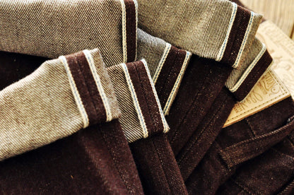 Saucezhan Men Jeans Brown Jeans Men Jeans Trousers  Selvedge Denim Jeans for Men Taper Fit Mens Jeans vintage 13.8 Oz