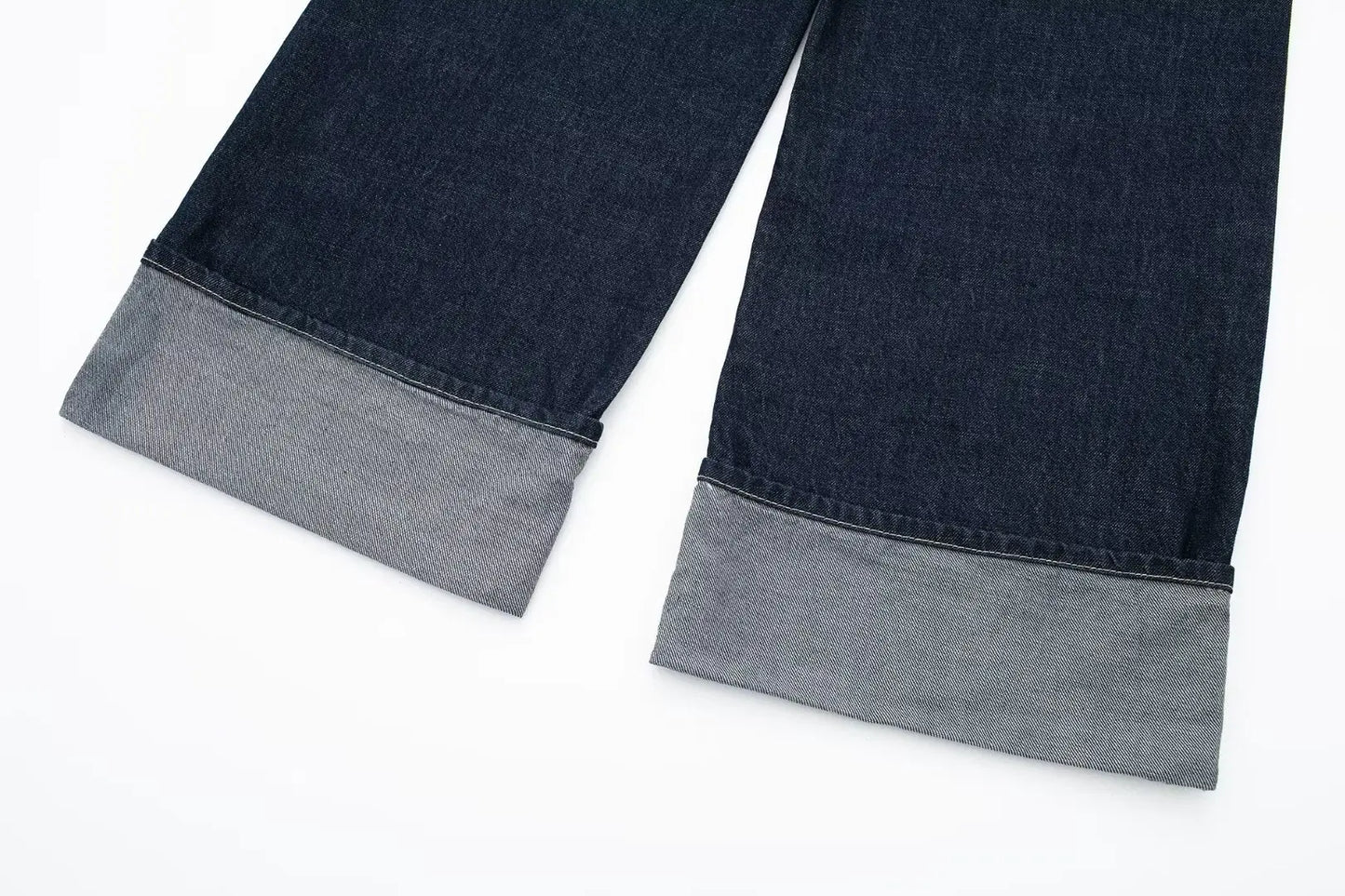 HH Women's High-Waisted Jeans Slim Trailing Trousers Rolled Leg Denim Pant Fashion Lady High Street Casual Wide-Leg Jeans