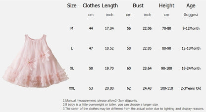 Toddler Girl Princess Dress Pink Flower Decorated Sleeveless Gauze Dress Elegant Girl Wedding Party Dress for Party