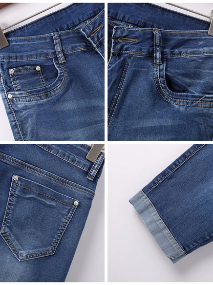 Summer Woman's Jeans Cropped Jeans Ladies Cropped Trousers Skinny Knee Length Jeans Women Elastic High Waist Mom Jeans Oversize