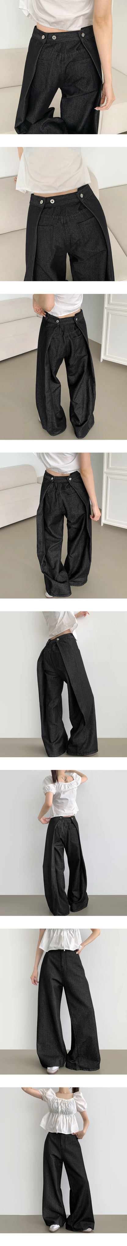 Waist Buckle Jeans Women Stylish High Waist Wide Leg BF Jeans Black Pants Loose Casual Denim Pants