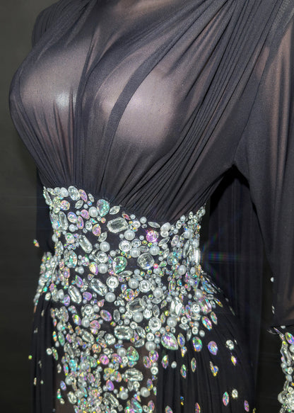 ZD Customized Prom Dresses 2025 One Shoulder Evening Dress Mother Gowns Long Sleeves Beads Crap Pleated Wedding Party Dresses