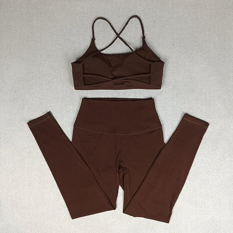 Yoga Clothes Set 2 Pcs Gym Tights Sports Set Women Sweat Bras Tops Compression Leggings Fitness Suit Running Workout Tracksuit