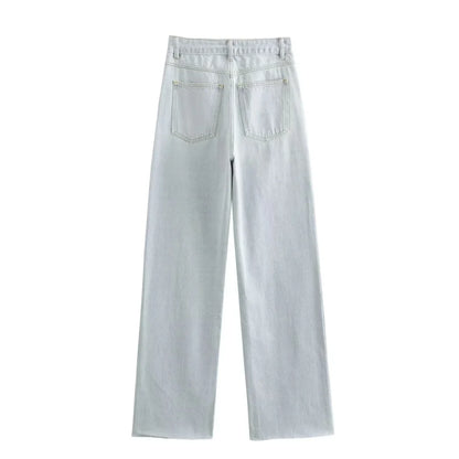 ETJ Wide-leg high-waisted jeans  women's classic everything with five pockets washed soft comfortable ultra-long jeans6045022