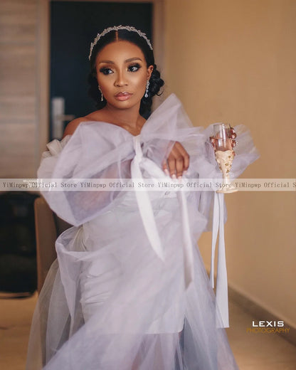 New Wedding Dresses Bride Robes Bridal Shower Gown Off Shoulder Sweet Heart Side Split A line Ruffles Covered Button Customized