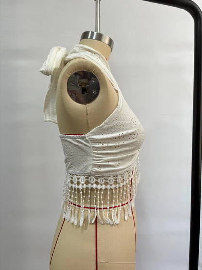 Tank Top Women Fashion Summer Sexy Halter White Lace-up Tassel Tanks Camis Women Tops Ropa De Mujer Clothes for Women 2025 Q276