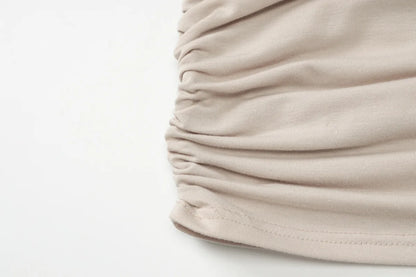 Fashion Off Shoulder Sheer Mini Dress Outfits For Women Hot Sexy Long Sleeve Ruched Party Dresses Bodycon Solid Color Robe Femme