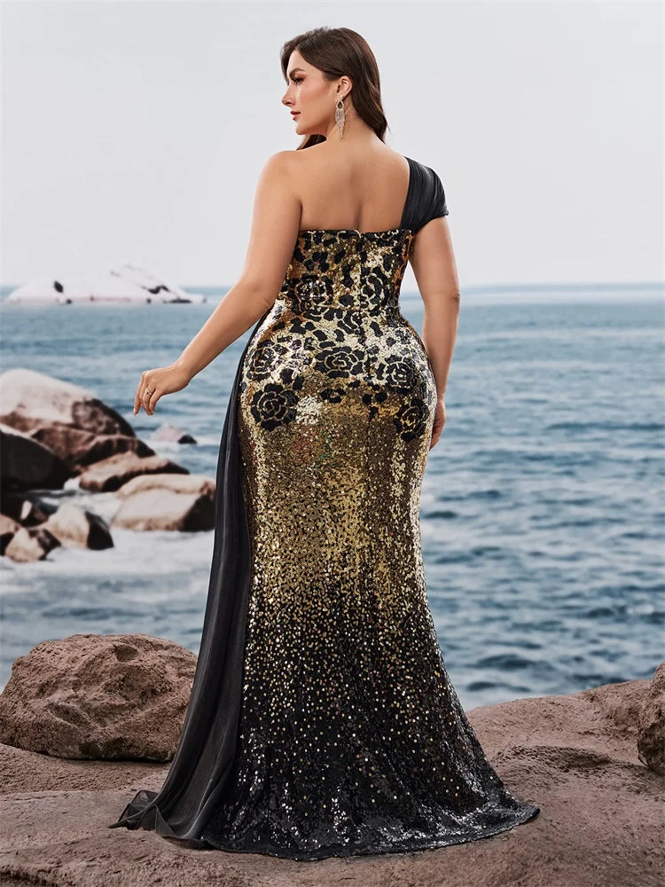 BLUEPLUM Plus Size Elegant off-shoulder Sleeveless Evening Dresses Luxurious Slit Wedding Party Mermaid Ribbon Cocktail Gowns