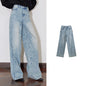 TOYOUTH Women Denim Jeans 2024 Autumn Winter New Mide Waist Straight Wide Leg Long Pants