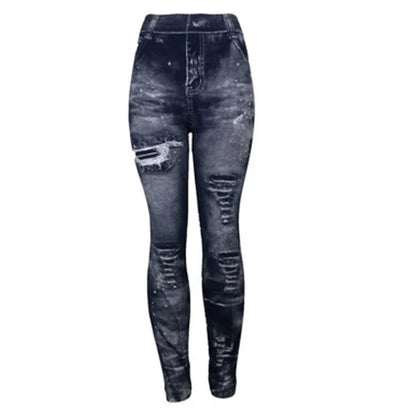 Women Imitation Distressed Denim Jeans Leggings High Waist Pants Fitness Slim Legg Mujer 2022 Sport Push Up Leggings for Women