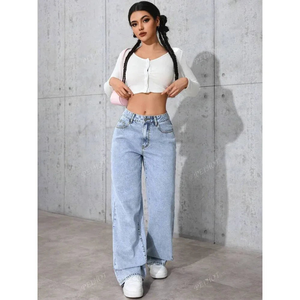 Women's High Waist Straight Leg Jeans plus Size Loose Casual Autumn Pants Sweet And Spicy Style 2025