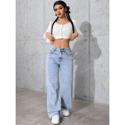Women's High Waist Straight Leg Jeans plus Size Loose Casual Autumn Pants Sweet And Spicy Style 2025