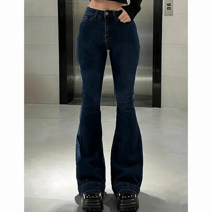 Women High Waist Flare Jeans Lady Fashion Comfortable Bootcut Denim Pants Female Slim Fit Bell Bottoms Retro Blue Nice Trousers