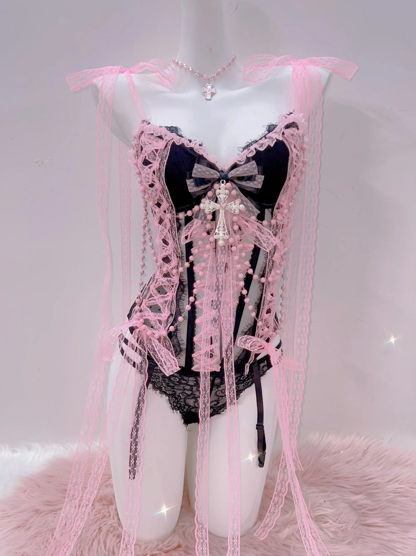 Cross Tank Tops Lace Tank Tops Pink crop top  gothic  tank tops  y2k tops y2k fashion LolitaTank TopsKawaii Tank Tops   bow tops