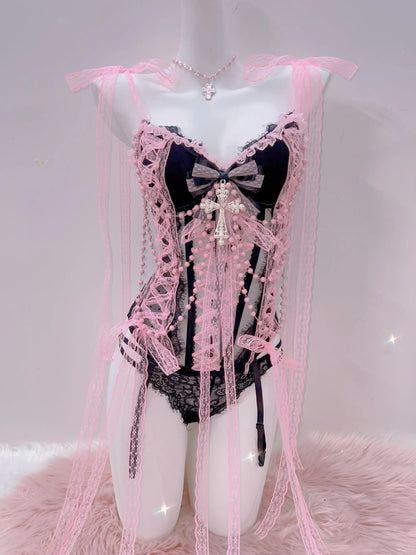 Cross Tank Tops Lace Tank Tops Pink crop top  gothic  tank tops  y2k tops y2k fashion LolitaTank TopsKawaii Tank Tops   bow tops