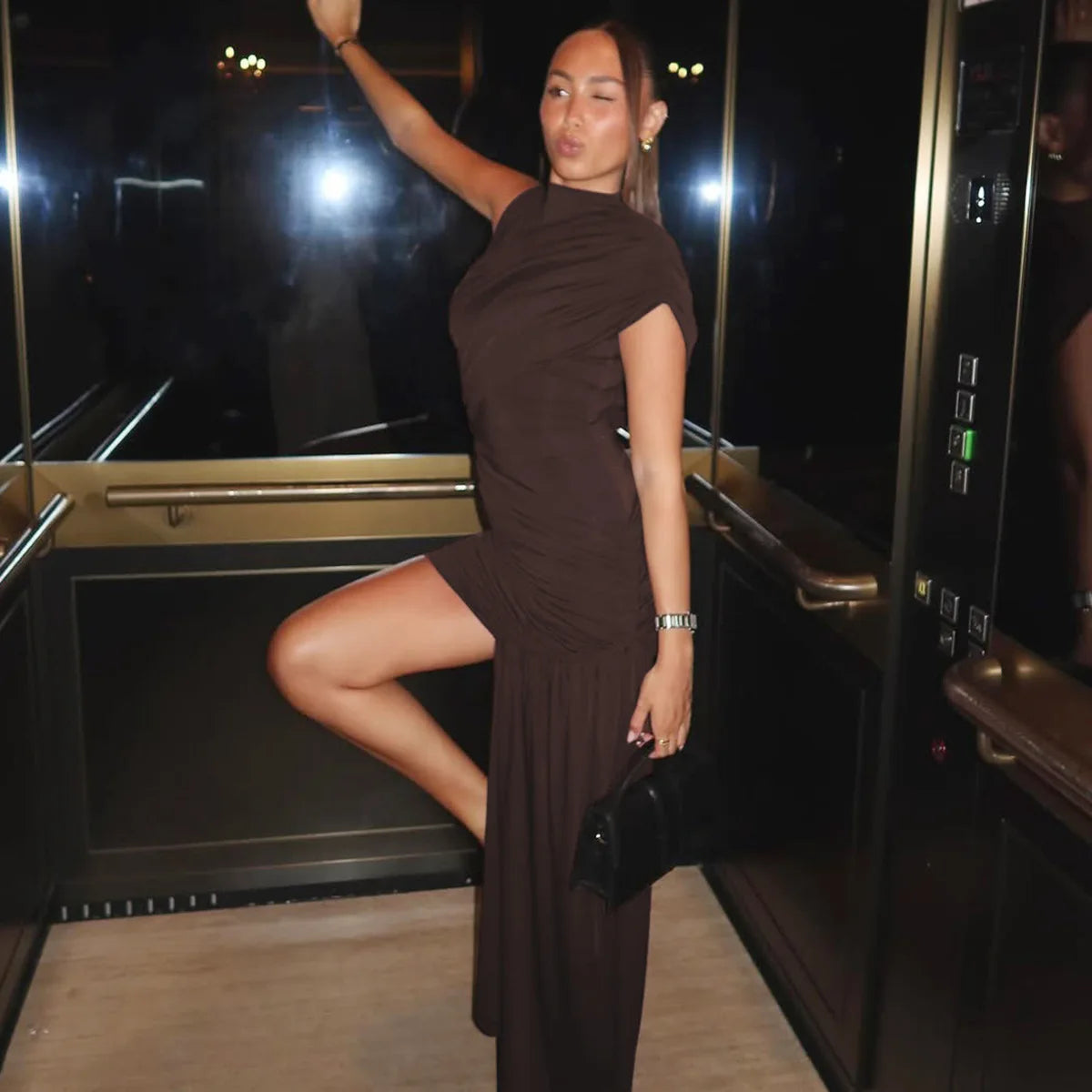 Irregular Draped Ruched Sexy Mini Dress For Women Turtleneck Sleeveless Pleated Slim Party Dress Female Holiday Beach Dresses