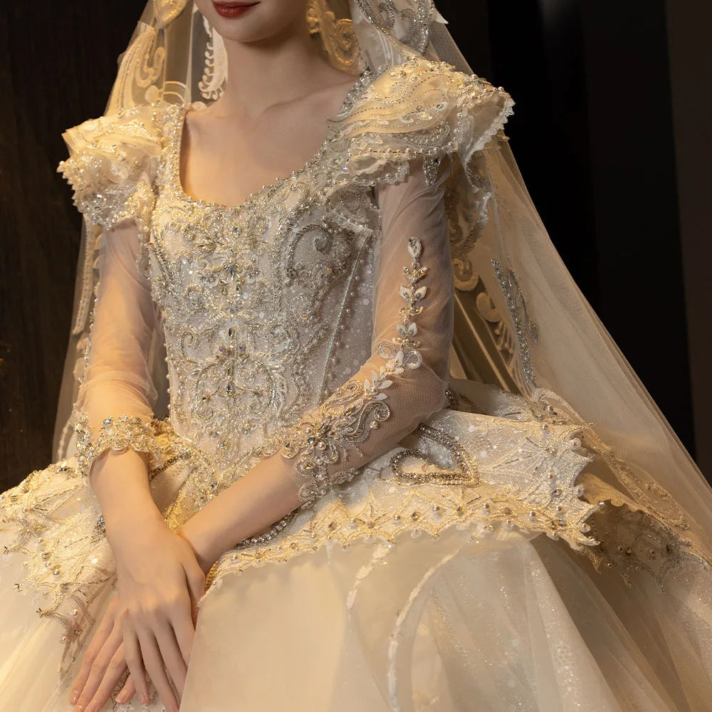 Wedding Dresses 2024 Customized Female O-Neck High Quality Lace Bride Dress Lady Tailor-made Elegant Plus Size Long Dresses