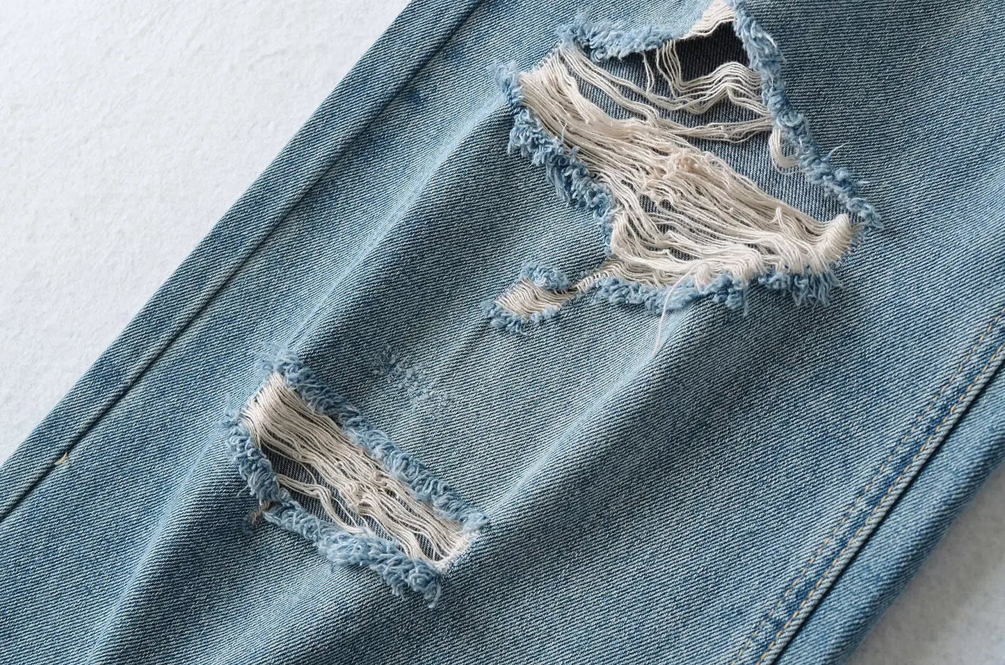 Women's Destroyed Jeans 2025 Spring Summer High Waist Loose Leg Floor-Length Distressed Denim Vintage Daily Staple