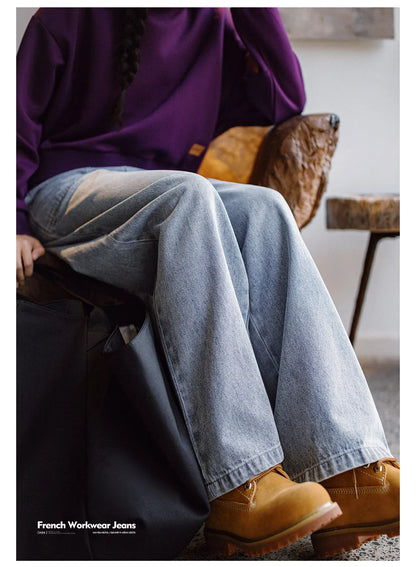 Maden Women's High Waist Straight Denim Jeans Vintage Washed Loose Fit Casual Pants Trousers for Fall Winter with YKK Zipper