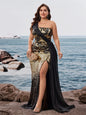 BLUEPLUM Plus Size Elegant off-shoulder Sleeveless Evening Dresses Luxurious Slit Wedding Party Mermaid Ribbon Cocktail Gowns