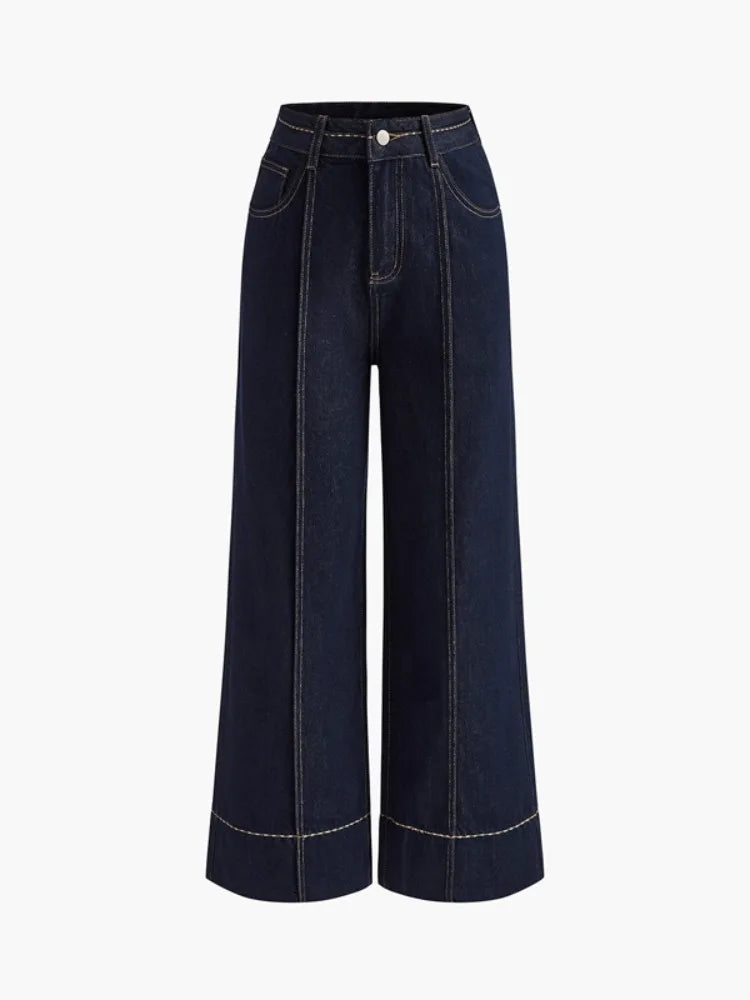Missuoo Women's Denim Blue Wide Leg Jeans 2025 Autumn Fashion High Waist Floor Length Trousers Casual Streetwear Bottoms