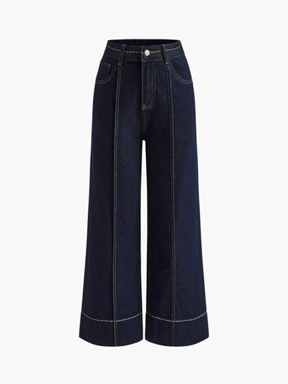 Missuoo Women's Denim Blue Wide Leg Jeans 2025 Autumn Fashion High Waist Floor Length Trousers Casual Streetwear Bottoms