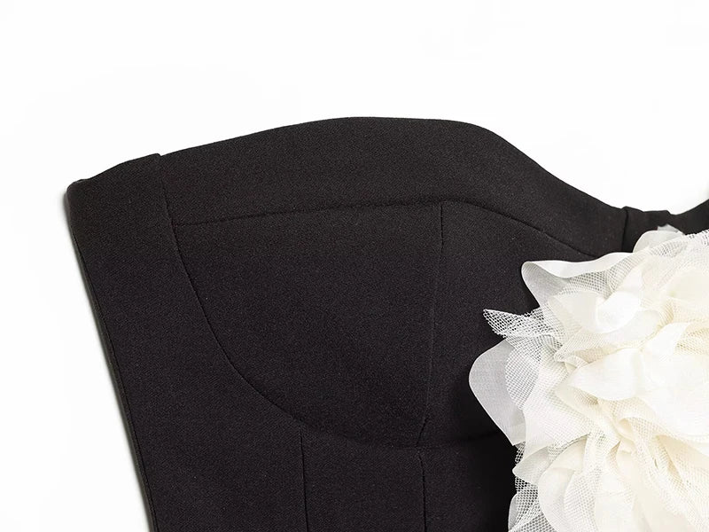 Women's Short Dress Fashion Flower Decorated Strapless Dress Sexy Women Mini Dresses Female Elegant Party Dresses