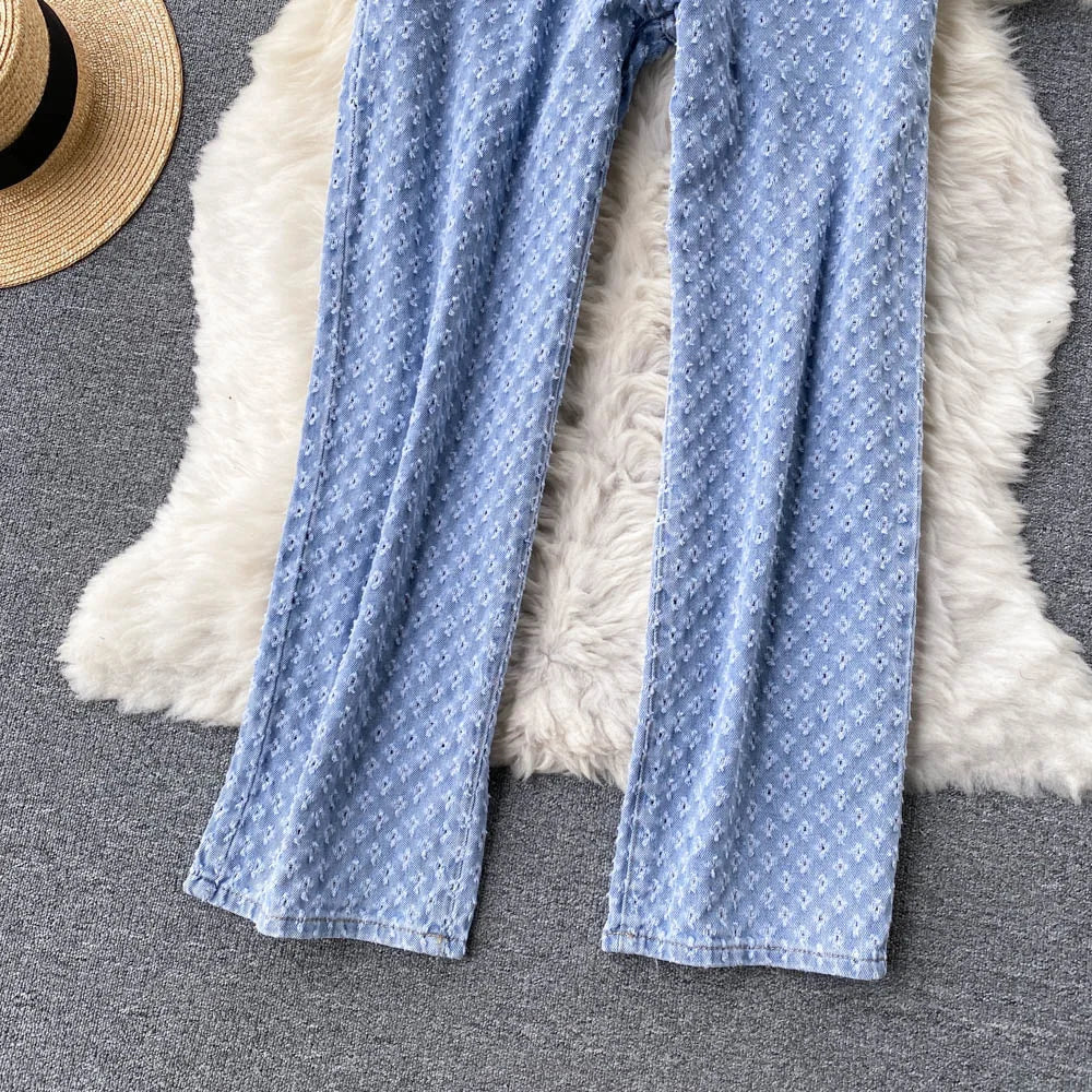 Ripped Jeans for Women Casual Streetwear New Spring Autumn High Waist Straight Leg Pants Fashion White Blue Denim Trousers