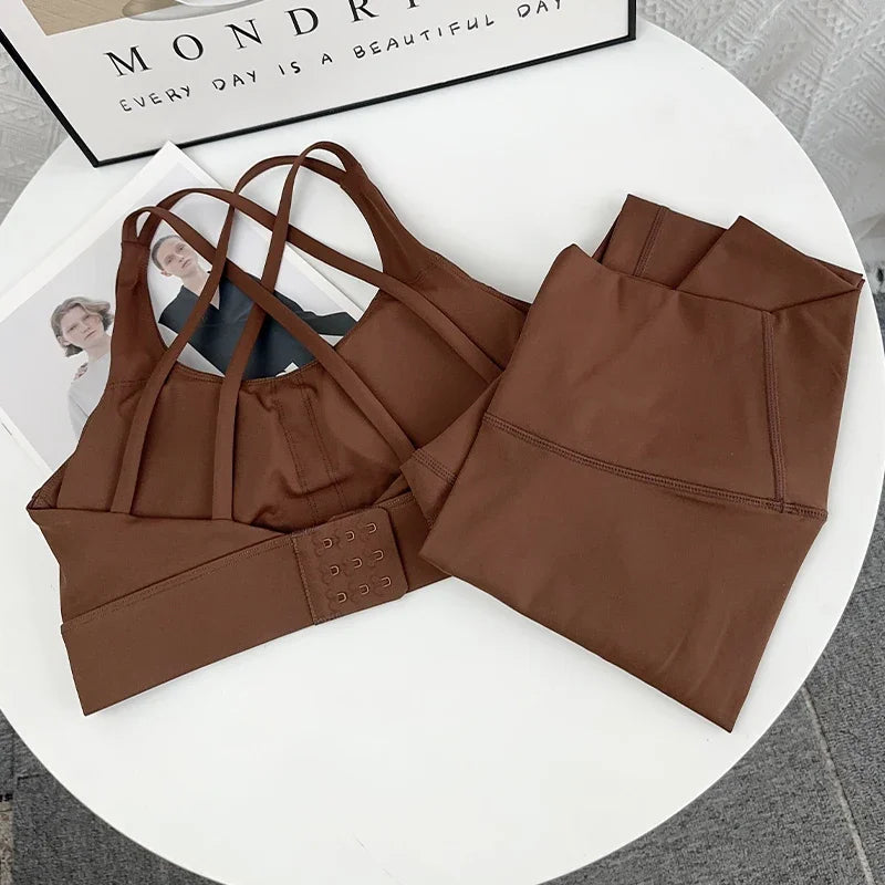 2 Piece Yoga Clothes Women's AthleticWear Gymwear Workout Clothes Gym Crop Top High Waist Legging Fitness Bra Set Sports Suits👚