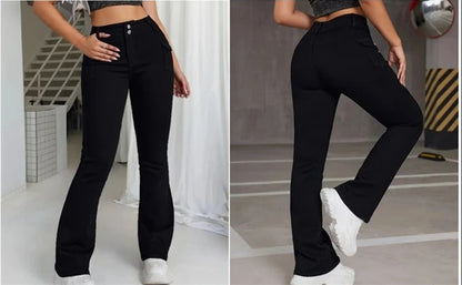 New Women's Streetwear Vintage Fashion Skinny Jeans Classic Black Goth Flare Pants High Waist Designer Bell Bottom Trousers