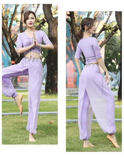 Modern Dance Practice Clothes Body Training Tops Women's Adult Dance Belly Dance Practice Clothes Loose Bloomers Suit 2024