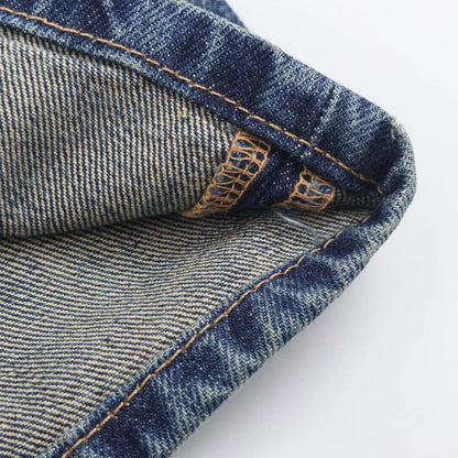 HH Women's 2025 New Fashion Retro Versatile Mid-Waist Turn-Down Jeans Female High Street Casual Ripped Decorative Wide Leg Pants