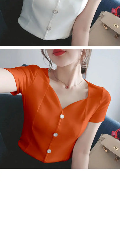 Womens Tops And Blouses Summer Short Sleeve Blouse Women Blusas Mujer De Moda 2022 Turtleneck Knitted Blouse Shirt Tops