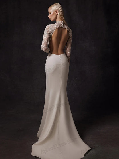 Modern Wedding Dresses Satin Bridal Gowns Beading Appliques Full Sleeves Robes For Formal Party Vestidos De Novia Customized