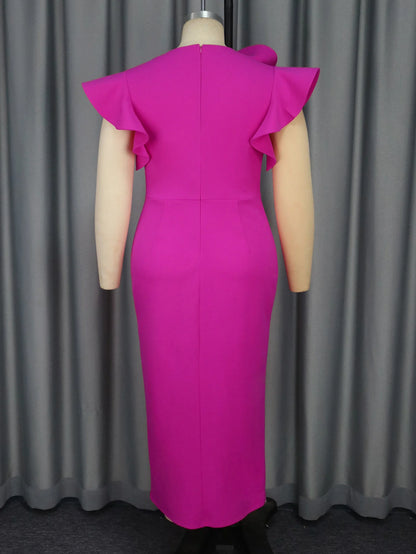 Stylish Plus Size Dresses with Ruffles Front V Neck and Thigh High Slit Perfect for Evening Events Cocktail Parties and Weddings