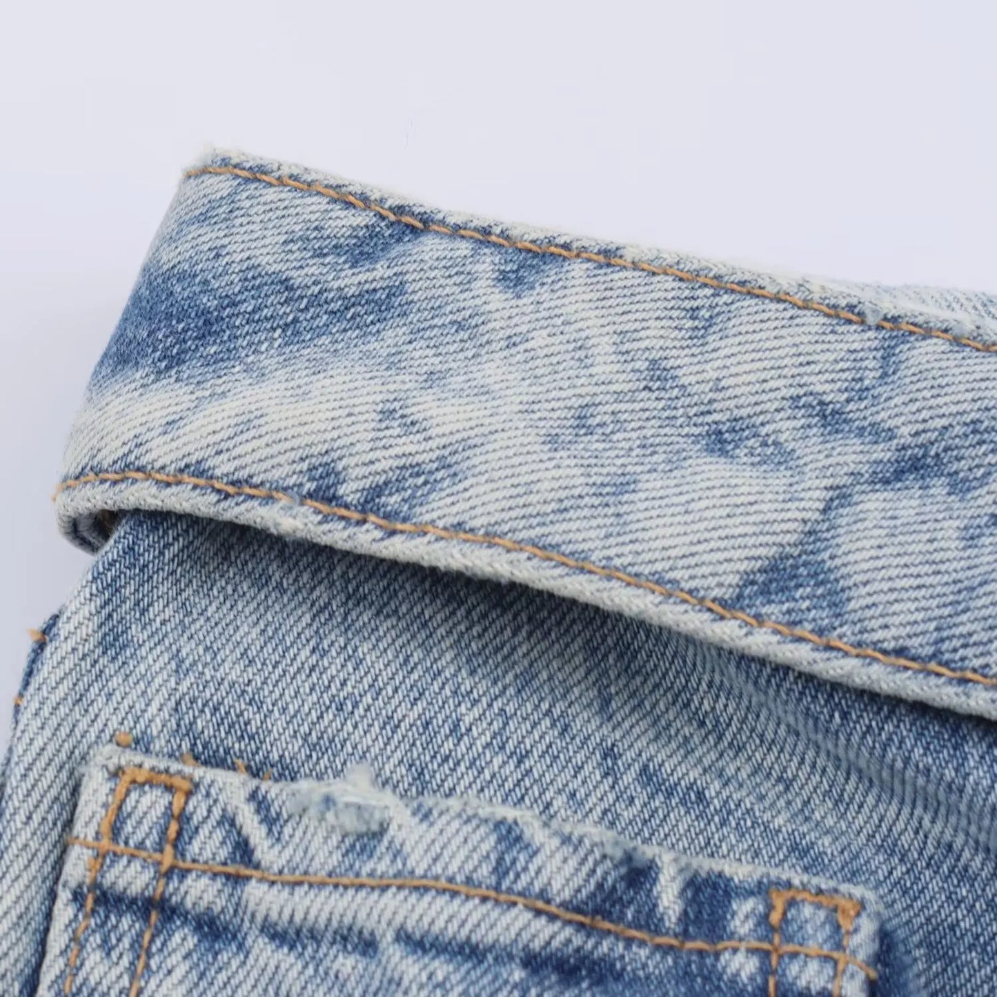 HH Women's 2025 New Fashion Retro Versatile Mid-Waist Turn-Down Jeans Female High Street Casual Ripped Decorative Wide Leg Pants