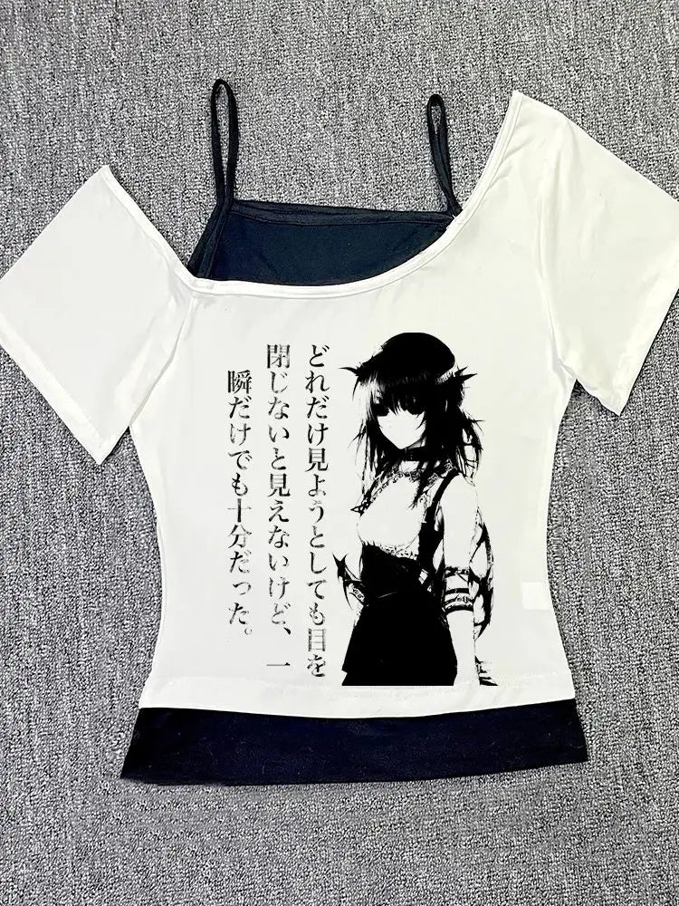Aesthetic Tops For Women Crop Top Women 2000s Tops With Suspenders Gothic Clothes Vintage Harajuku Grunge Y2k Woman Clothing Emo