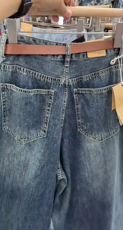 Wide-leg Jeans Women's Summer Thin 2024 New High-waisted Slimming Big Horn Loose Draping Mop Trouser Skirt Tide Women's Clothing