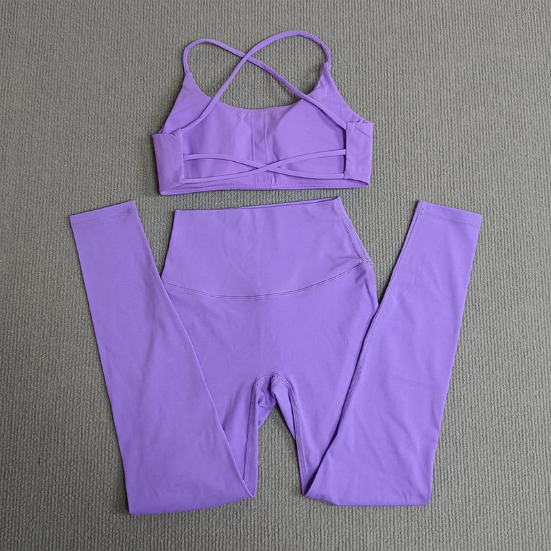 Yoga Clothes Set 2 Pcs Gym Tights Sports Set Women Sweat Bras Tops Compression Leggings Fitness Suit Running Workout Tracksuit