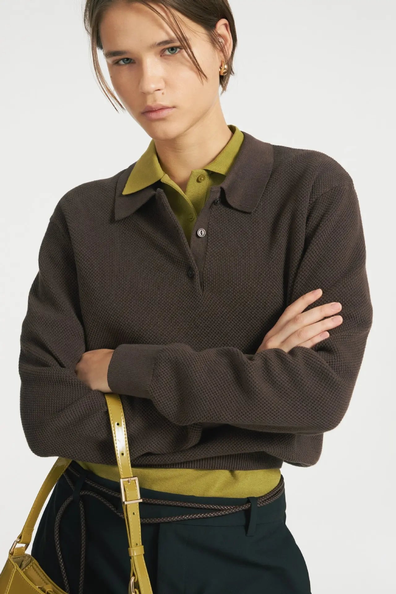 2025 Fall Polo's Shirts Long Sleeve Waffle Knit Tops For Women