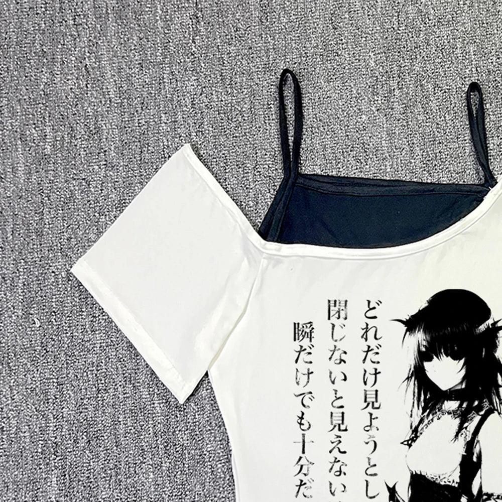 Aesthetic Tops For Women Crop Top Women 2000s Tops With Suspenders Gothic Clothes Vintage Harajuku Grunge Y2k Woman Clothing Emo