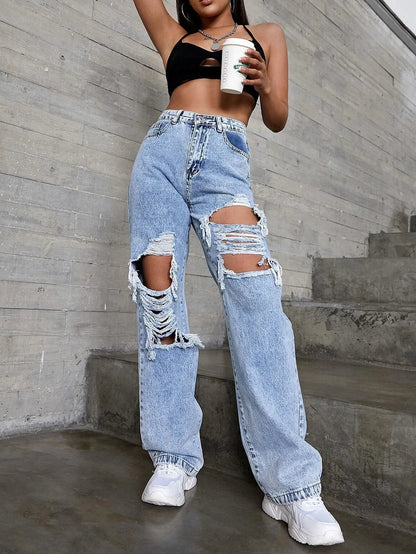 Europe and The United States New Women's Fashion Trend Ripped Jeans for Women
