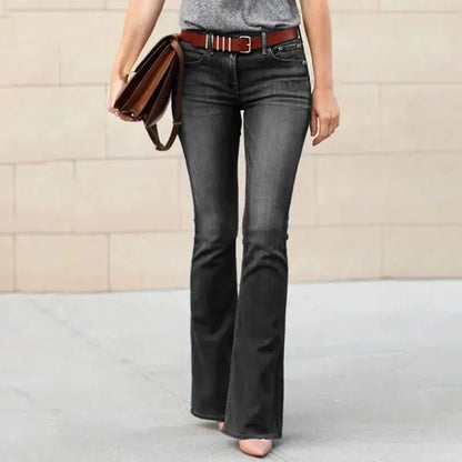 Fashion Women Commuter Micro Flared Jeans Mid Waist Washable Denim Pants Female Four Seasons Trousers 2024 New Casual Streetwear