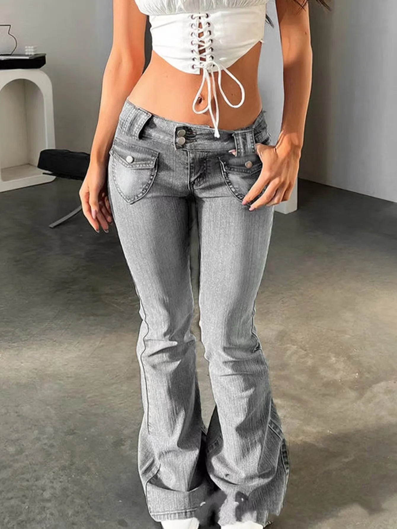 Vintage High Street Low-Waisted Jeans Women 2025 New All-Match Wide Leg Y2K Denim Trousers Female Sexy Slim Fit Flares Pants