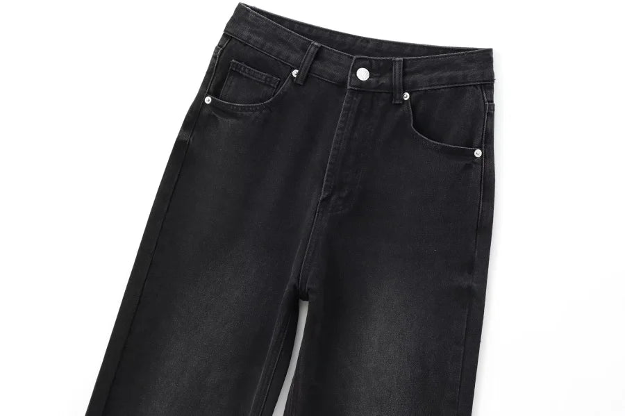 ETJ Wide-leg high-waisted jeans  women's classic everything with five pockets washed soft comfortable ultra-long jeans6045022